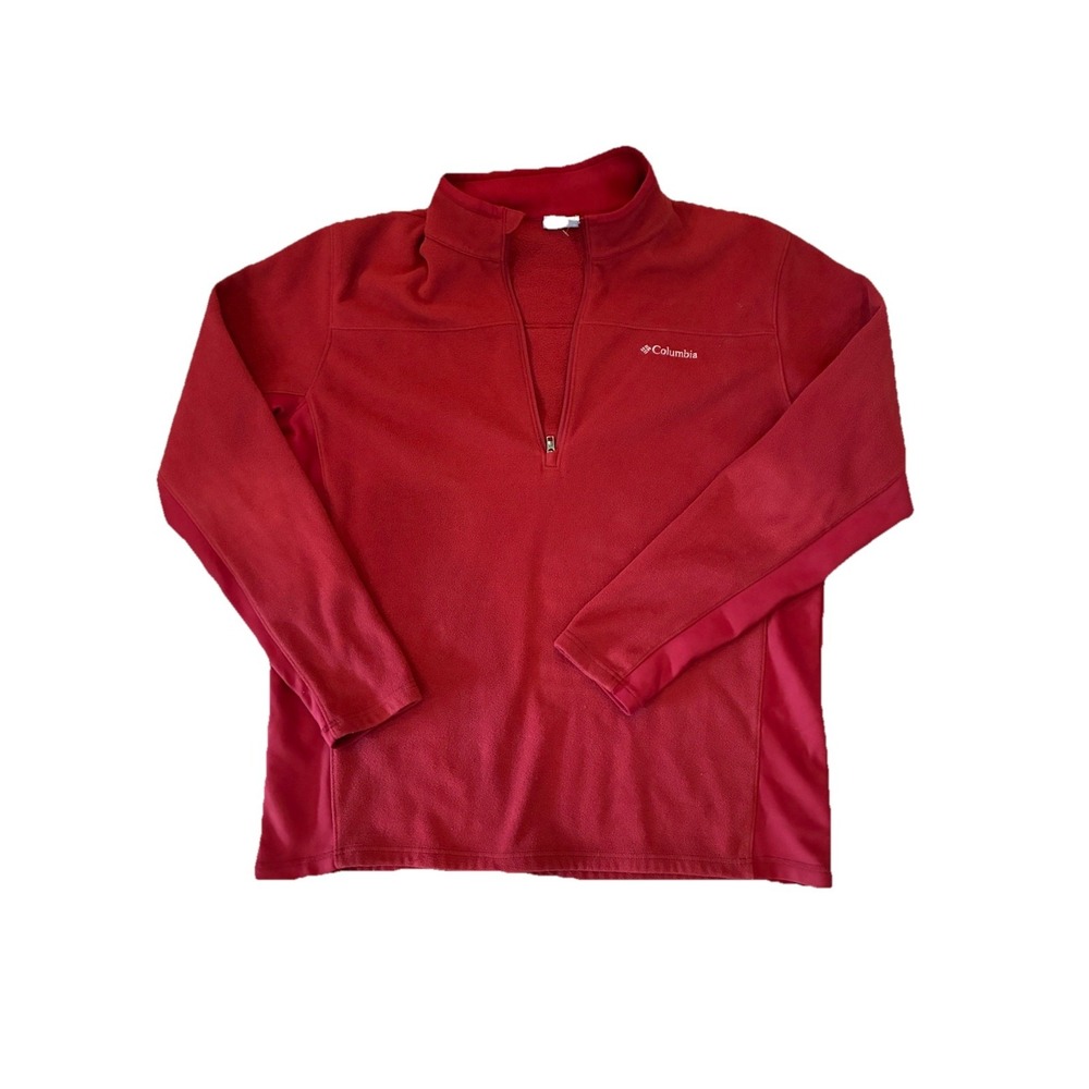 Columbia Fleece Pullover Men XL Red Quarter Zip Mock Neck Long Sleeve Sportswear